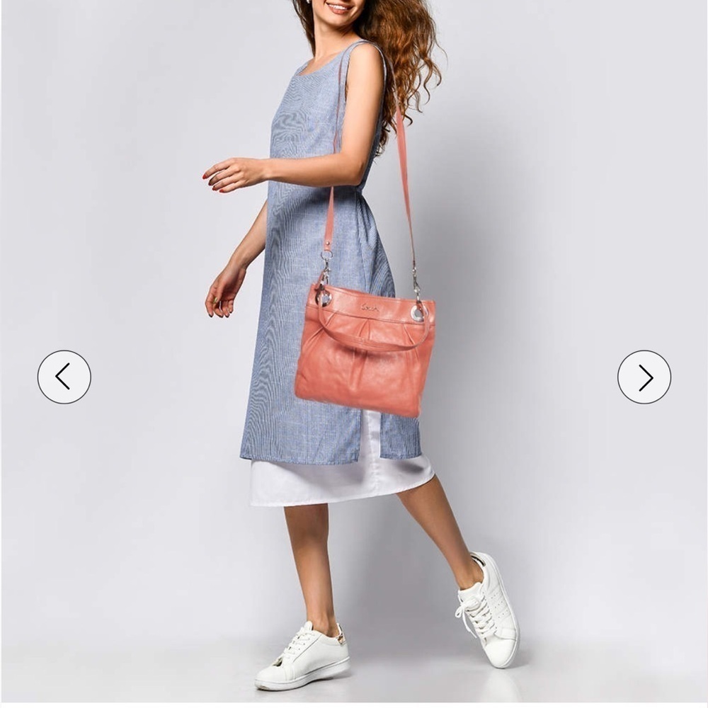 COACH women’s Coral salmon genuine leather crossbody purse NWOT silver hardware - Picture 1 of 13